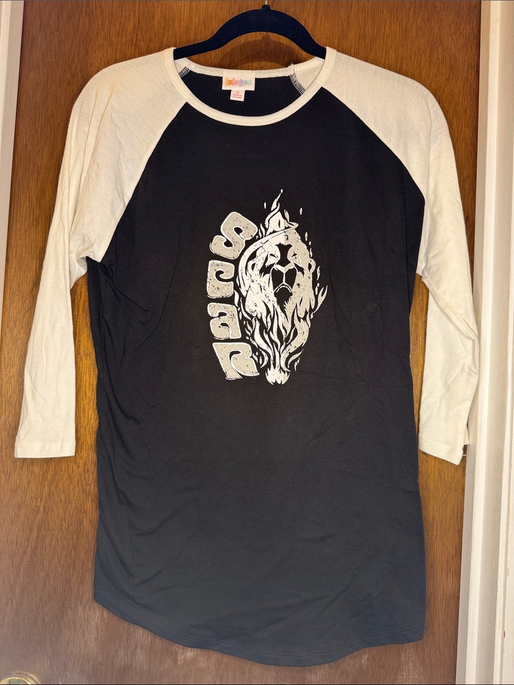 LuLaRoe Black & White Raglan Graphic Tee
